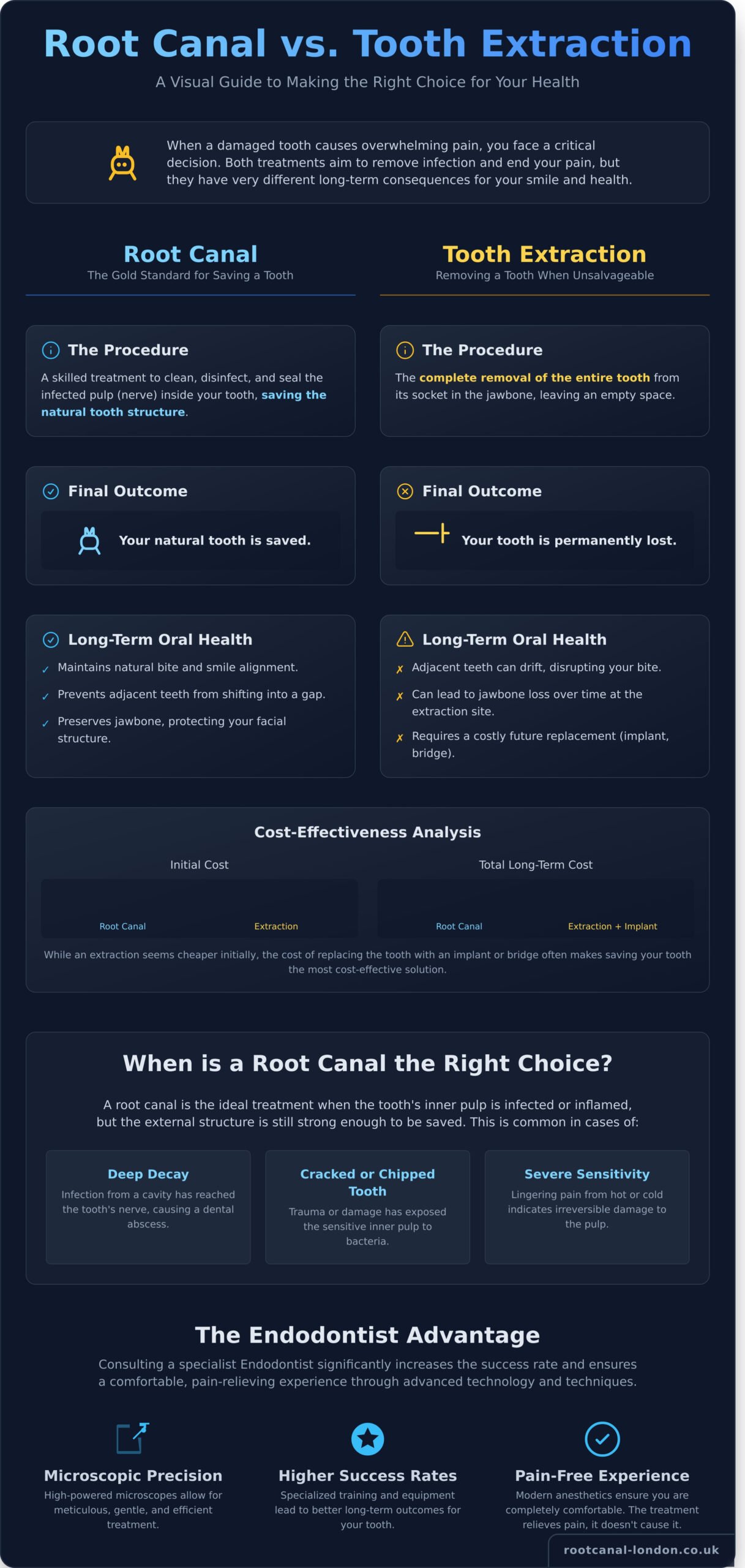 Root Canal or Tooth Extraction: A Reassuring Guide to Your Best Choice - Infographic